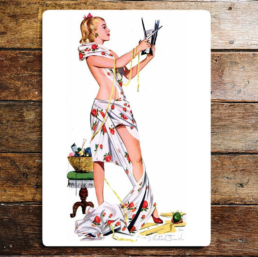 Sewing Dress pinup Metal Sign Plaque