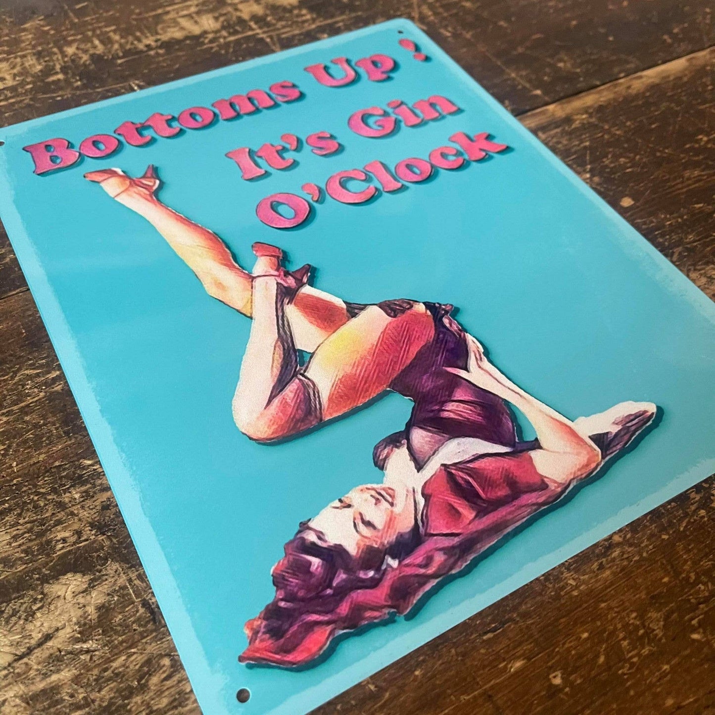 Bottoms Up Its Gin O'clock | Metal Humour Wall Sign