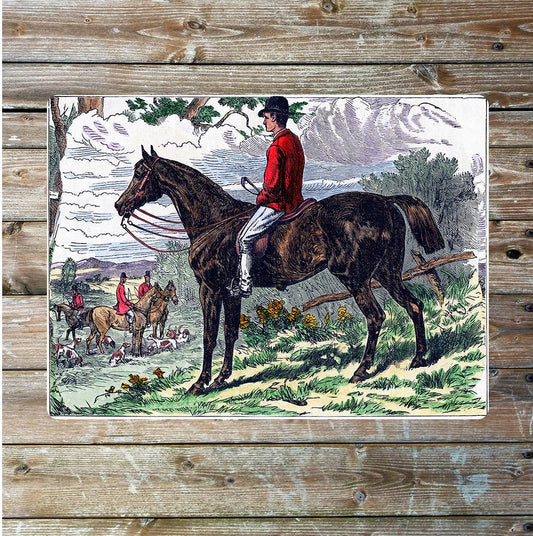 Horse and rider hunting vintage | Metal Sign Plaque