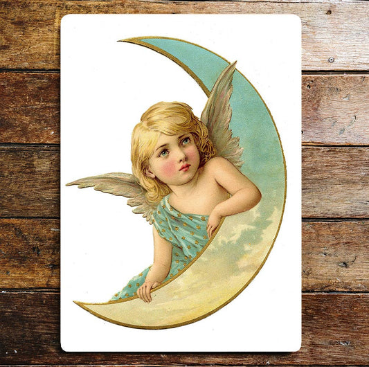 Angel Moon Angelic Wings Blue | Metal Wall Sign