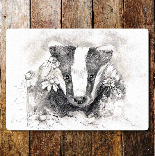 Badger black & white illustration | Metal Sign Plaque