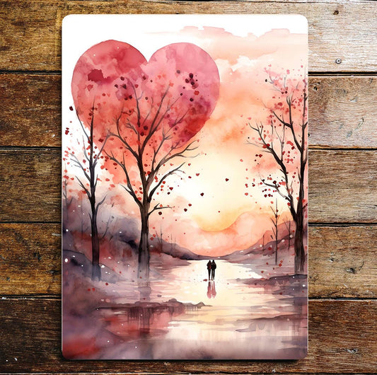 Couple walk love Valentine Heart | Metal Sign Plaque