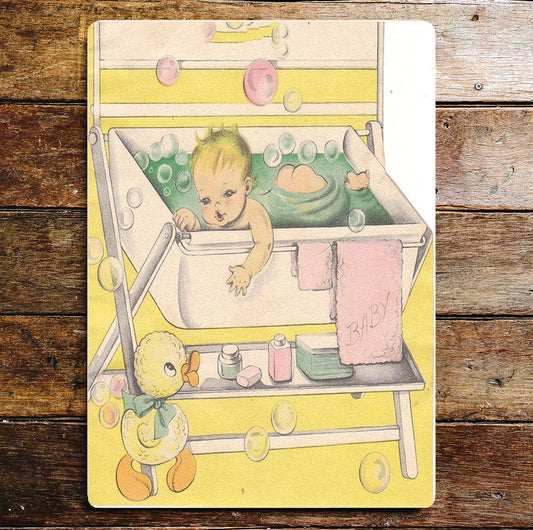 Baby Bath time Bubbles Duck Pink | Metal Sign Plaque