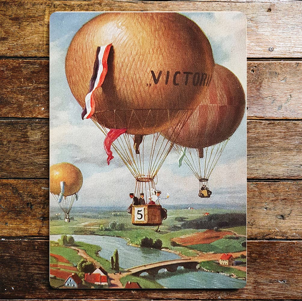 Balloon race vintage postcard art | Metal Sign Plaque