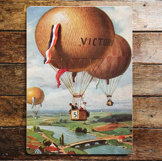 Balloon race vintage postcard art | Metal Sign Plaque