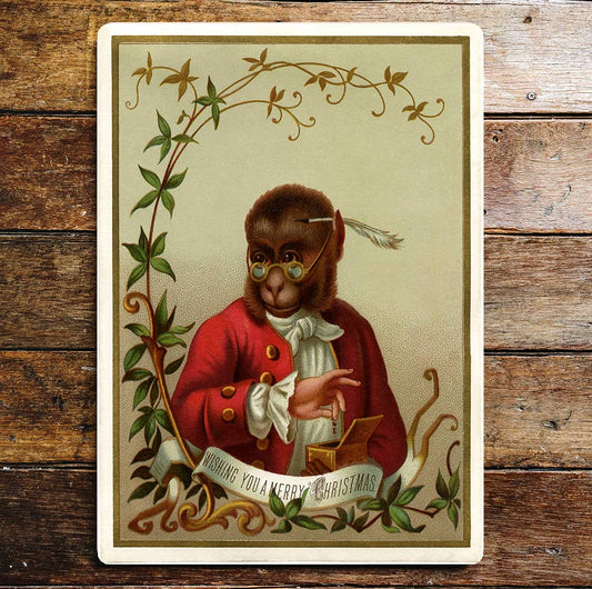 Posh Monkey Merry Christmas Red Jacket Metal Sign Plaque