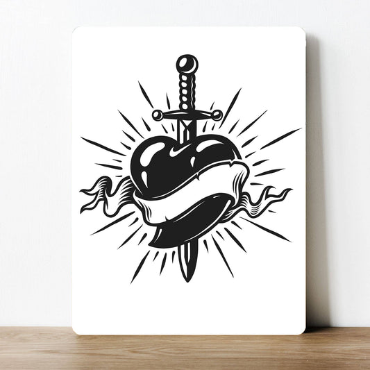 Vintage Dagger in Heart | Metal Sign Plaque