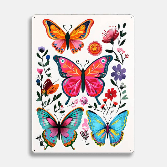 Vibrant Butterflies scandinavian folk | Metal Sign Plaque