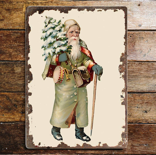 Vintage Santa Green Christmas | Metal Vintage Wall Sign