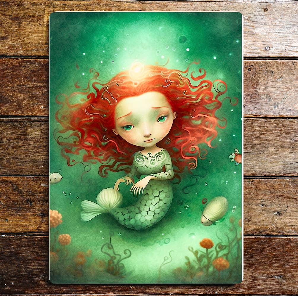 Mermaid Green art | Metal Sign Plaque