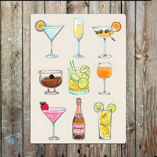 Illustration Of Colourful Drink | Bar | Metal Sign Plaque