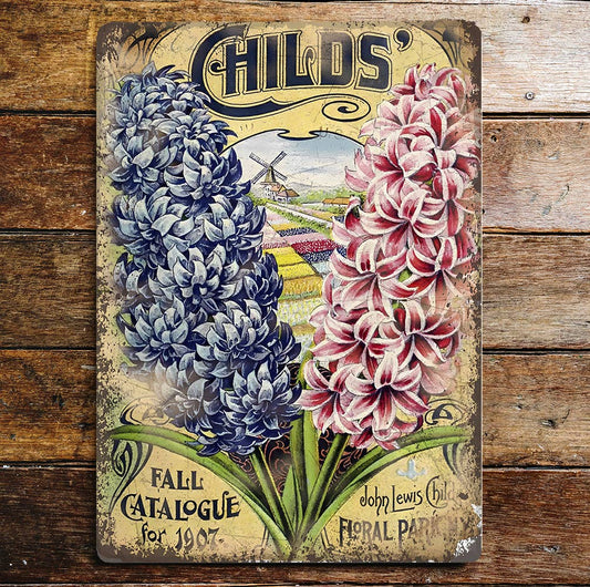 Childs Flowers Botanical Pink Blue | Metal Wall Sign Plaque