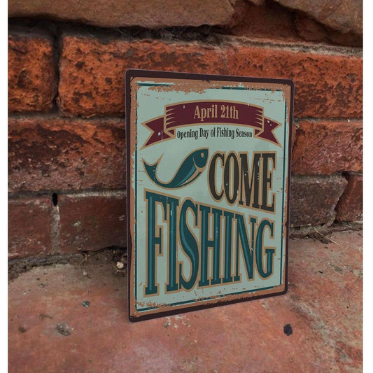 Gone Fishing Fish Retro | Metal Man Cave Wall Sign