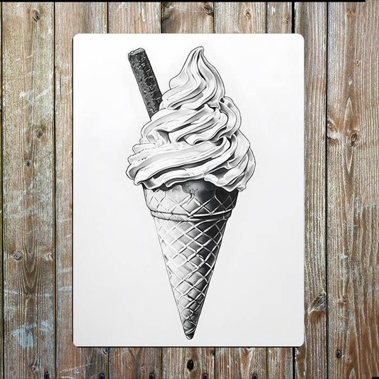 Black & White Ice Cream Cone Flake | Metal Sign Plaque