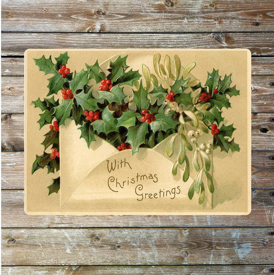 Vintage Christmas Holly art | Metal Sign Plaque
