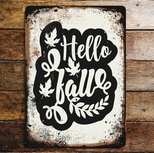 Halloween hello fall | Metal Wall Sign Plaque