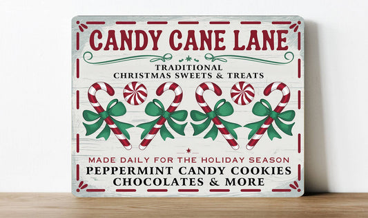 Candy Cane Lane Christmas Xma | Metal Sign Plaque