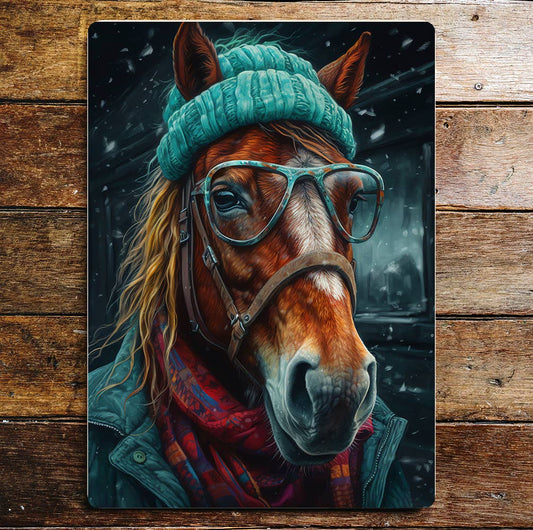 Horse Portrait Winter Time Fun | Metal Sign Plaque