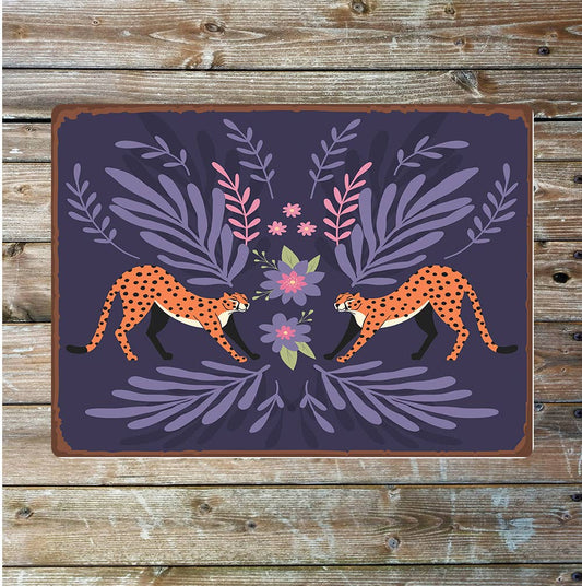 Cheetah Safari art purple | Metal Sign Plaque