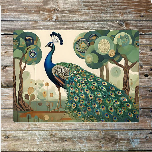 Art Nouveau Peacock Surrounded Forest | Metal Sign Plaque