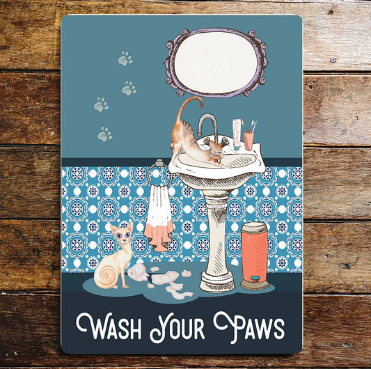 Wash your paws Cats | Metal Sign Plaque Bathroom