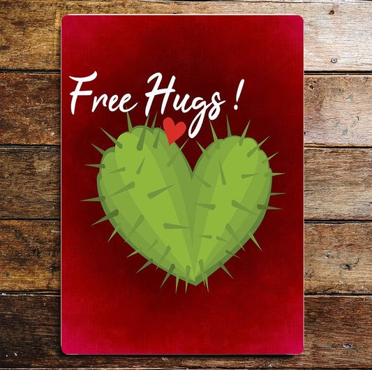Cactus Heart Free Hugs | Metal Sign Plaque