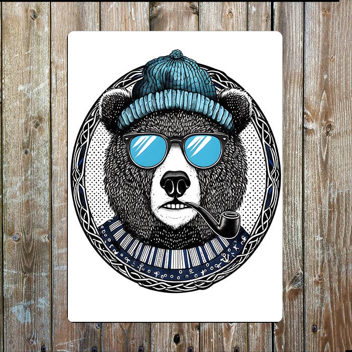 Sailor Bear Pipe Seas Nautical Metal Sign Plaque