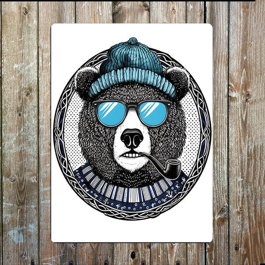 Sailor Bear Pipe Seas Nautical Metal Sign Plaque