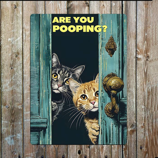 Are You Pooping | Cat Toilet Bathroom | Metal Sign Plaque