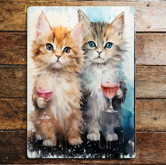 Chic Chic Cats Drinks Kitten Wine | Metal Sign Plaque