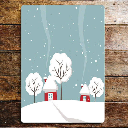 Winter Scene Houses Snow | Metal Wall Sign