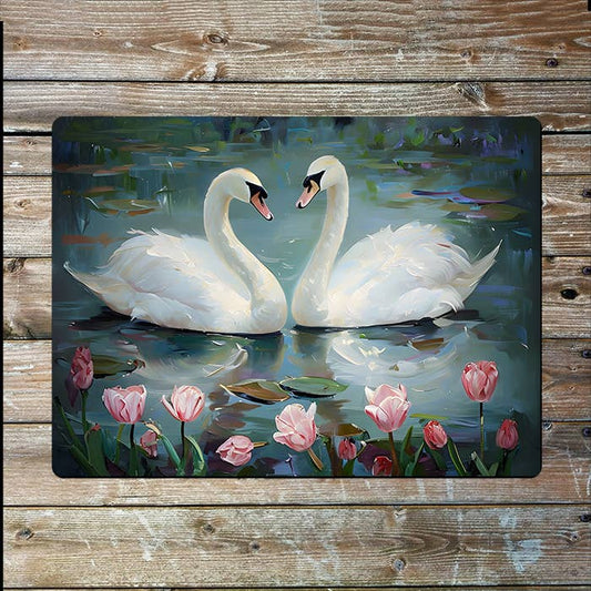 Elegant White Swans Floating | Flowers | Metal Sign Plaque
