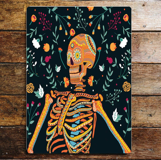 Skeleton Floral Flowers Candy Skull Metal Wall Sign