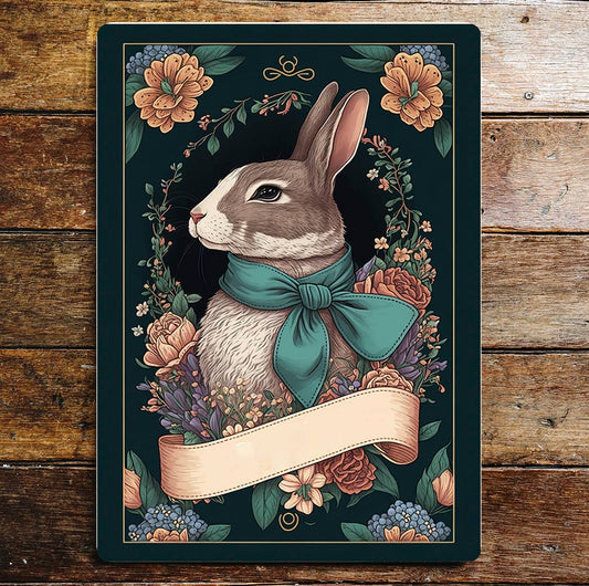 Hare rabbit blue flowers reef | Metal Sign plaque