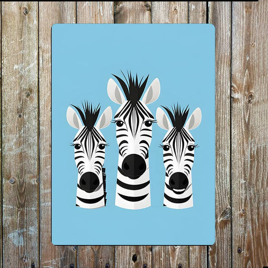 Three Cheerful Zebra Heads | Metal Sign Plaque