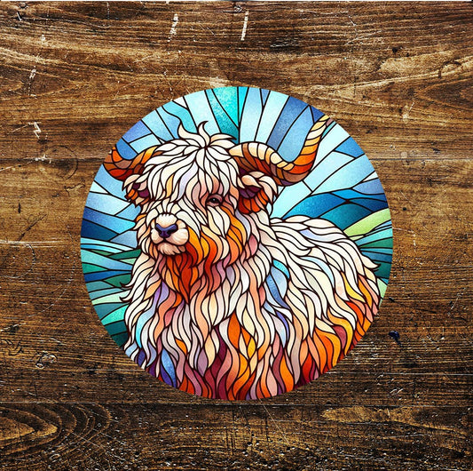 Rainbow Wooly Ram Stained Glass Affect Circle Metal Sign