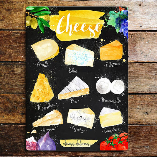 Cheese Selection Brie Blue Mozzarella | Metal Sign Plaque