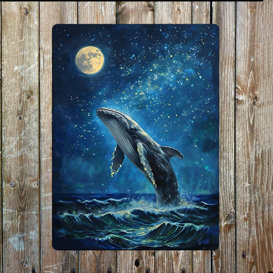 Whale Dark Ocean Moon Sea Nautical | Metal Sign Plaque