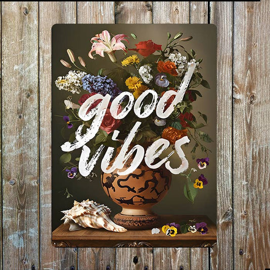 Good Vibes White Graffiti Painting | Metal Sign Plaque