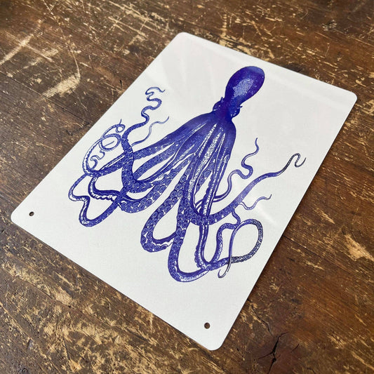 Blue Octopus | Metal Botanical Wall Sign Plaque