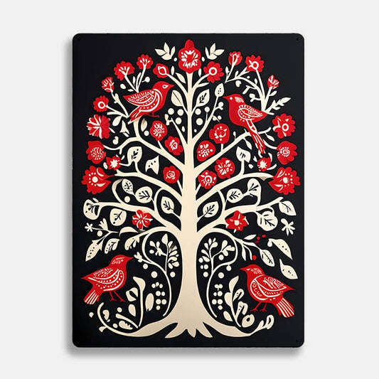 ree With Red Birds scandinavian folk Metal Sign Plaque