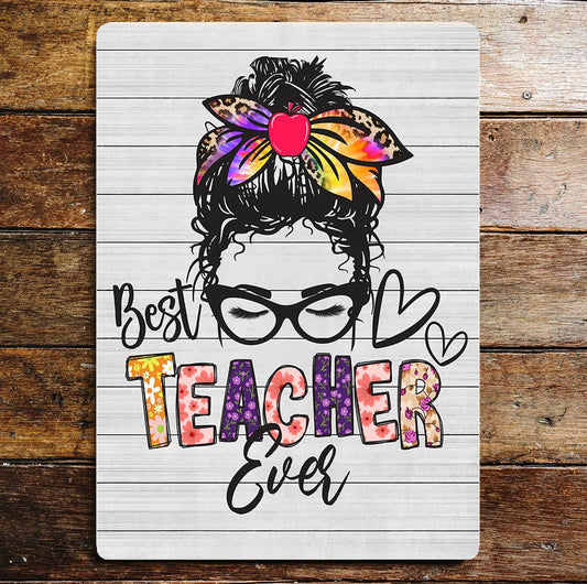 Best Teacher Ever Pin Up Girl Head | Metal Wall Sign
