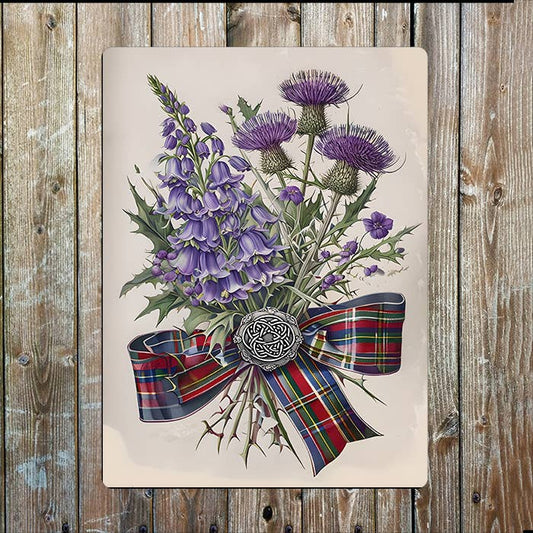 Lavender Flower Tartan Ribbon | Scotland | Metal Sign Plaque