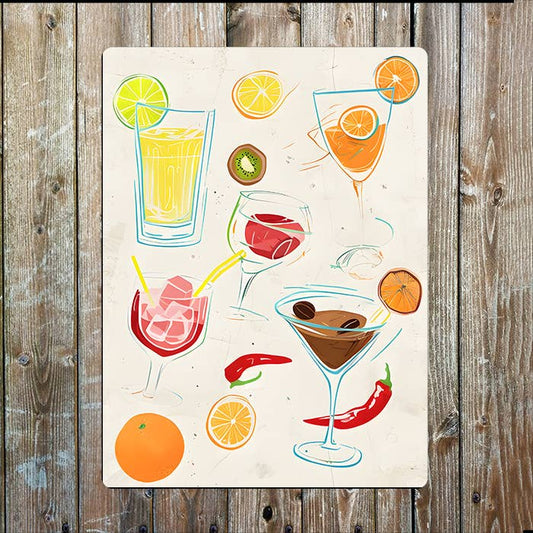 Vibrant Pattern Of Drinks And Fruits | Metal Sign Plaque