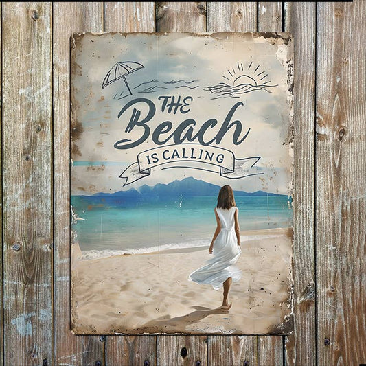 The Beach Is Calling Nautical Metal Sign Plaque