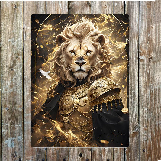 Lion Dressed In Ornate Golden Armor | Metal Sign Plaque