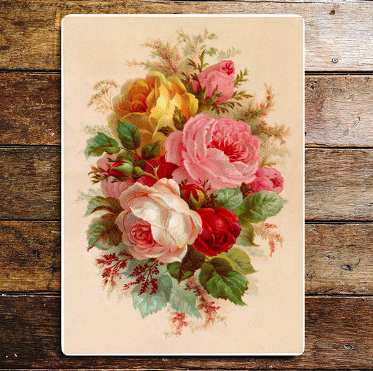 Bunch Of Roses Pink Yellow White Leaf | Metal Sign Plaque