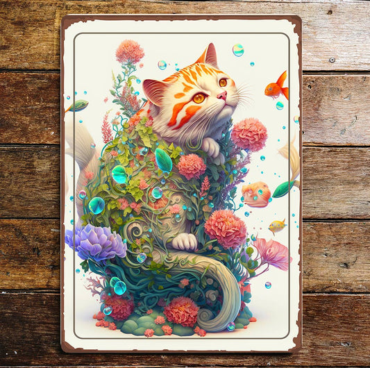 Water Cat Art spiritual | Metal Sign Plaque