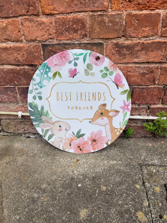 Watercolour Animals Best Friends Circle Metal Sign