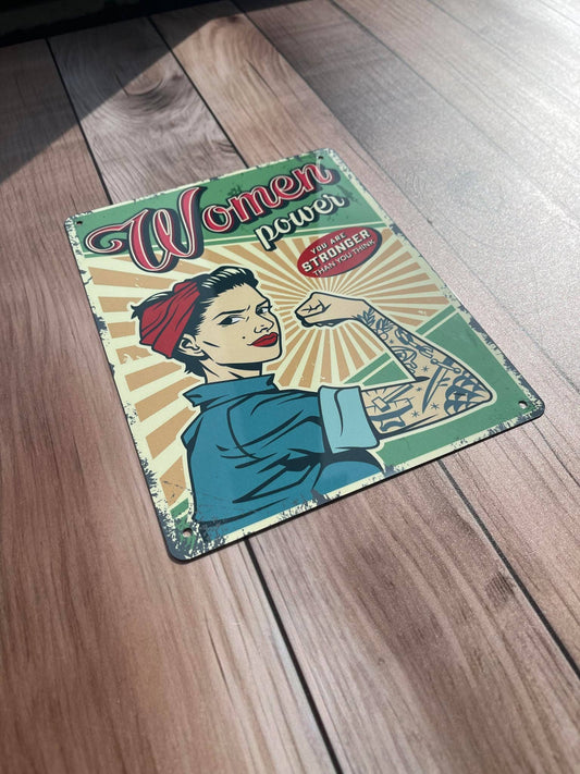 Retro Women Power Metal Wall Sign